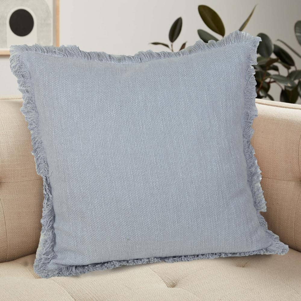 Coastal Charm 20" x 20" Gray Cotton Fringed Throw Pillow