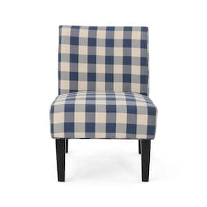 Aberjona Farmhouse Blue and White Checkerboard Fabric Accent Chair