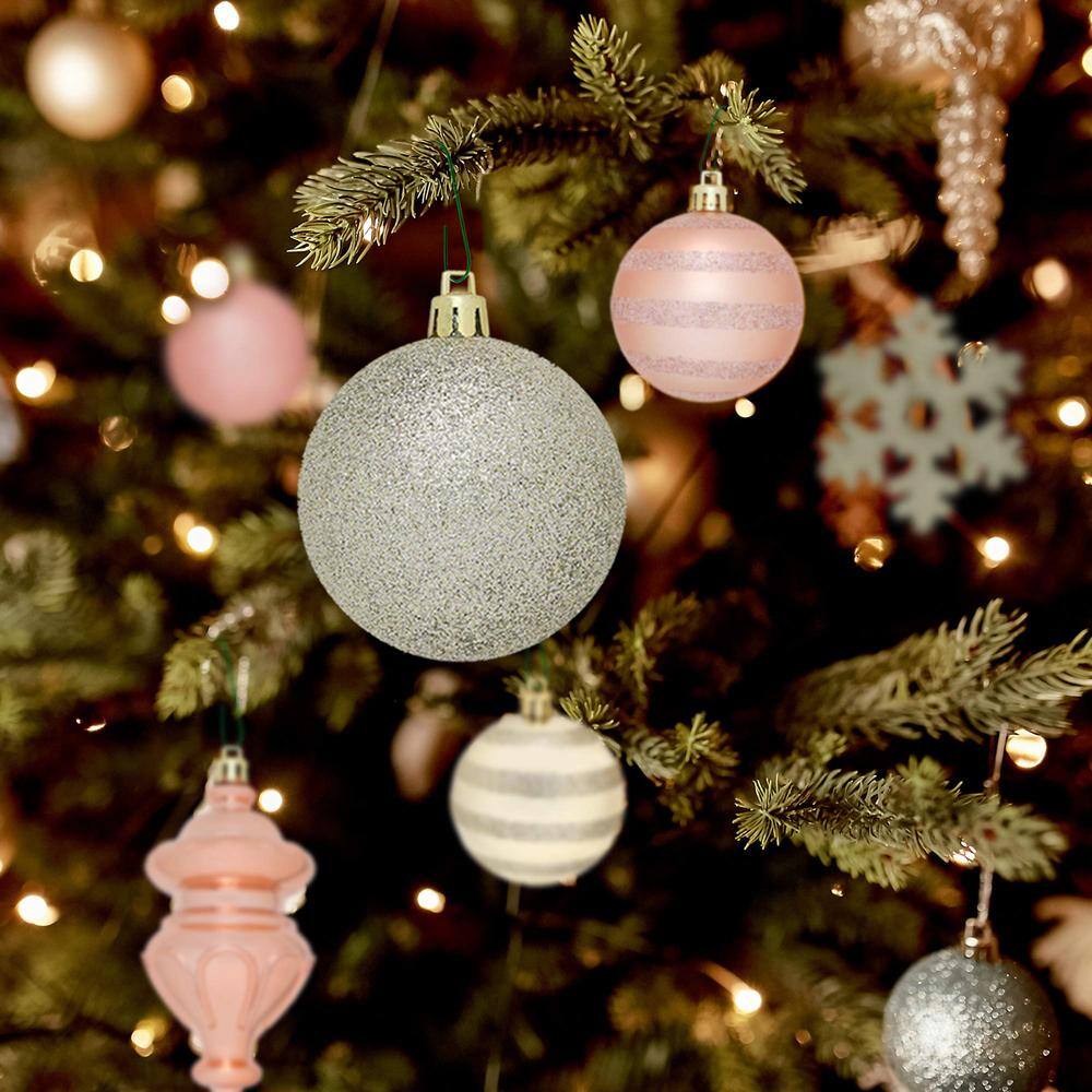 Assorted Gold and Rose Gold Plastic Christmas Ornament Set - 76 Pack