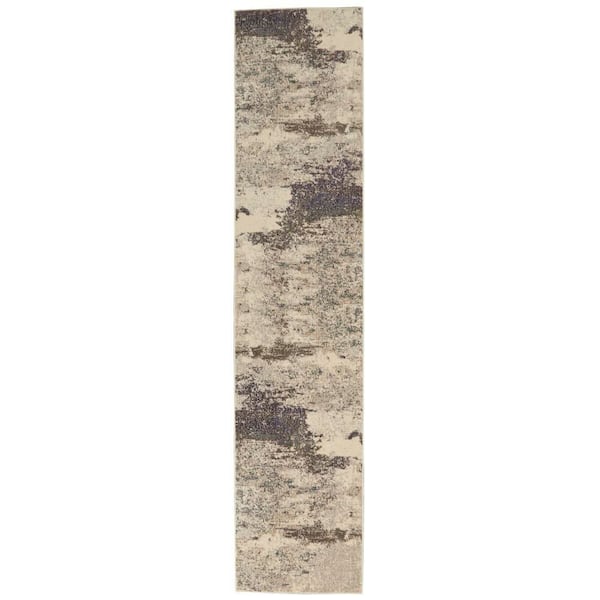 Nourison Celestial Ivory/Grey 2 ft. x 10 ft. Abstract Modern Kitchen Runner Area Rug