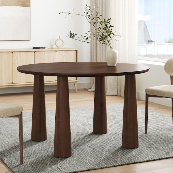 Lirago Round Walnut Solid Wood 45 in. Kitchen Tables 4-Legs Dining Table (Seats 4)