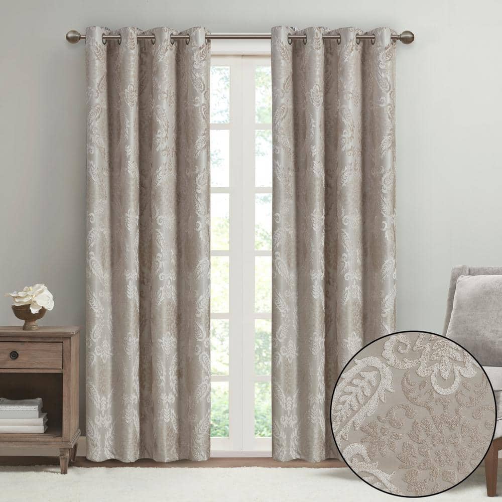 Champagne Jacquard Paisley Blackout Grommet Window Panel, 50" x 95"