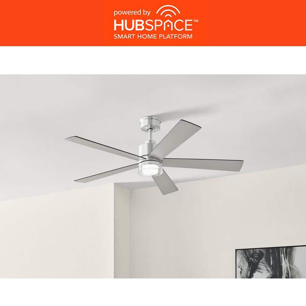 Hampton Bay Bynum 52 in. Smart Indoor DC Motor Brushed Nickel Ceiling ...