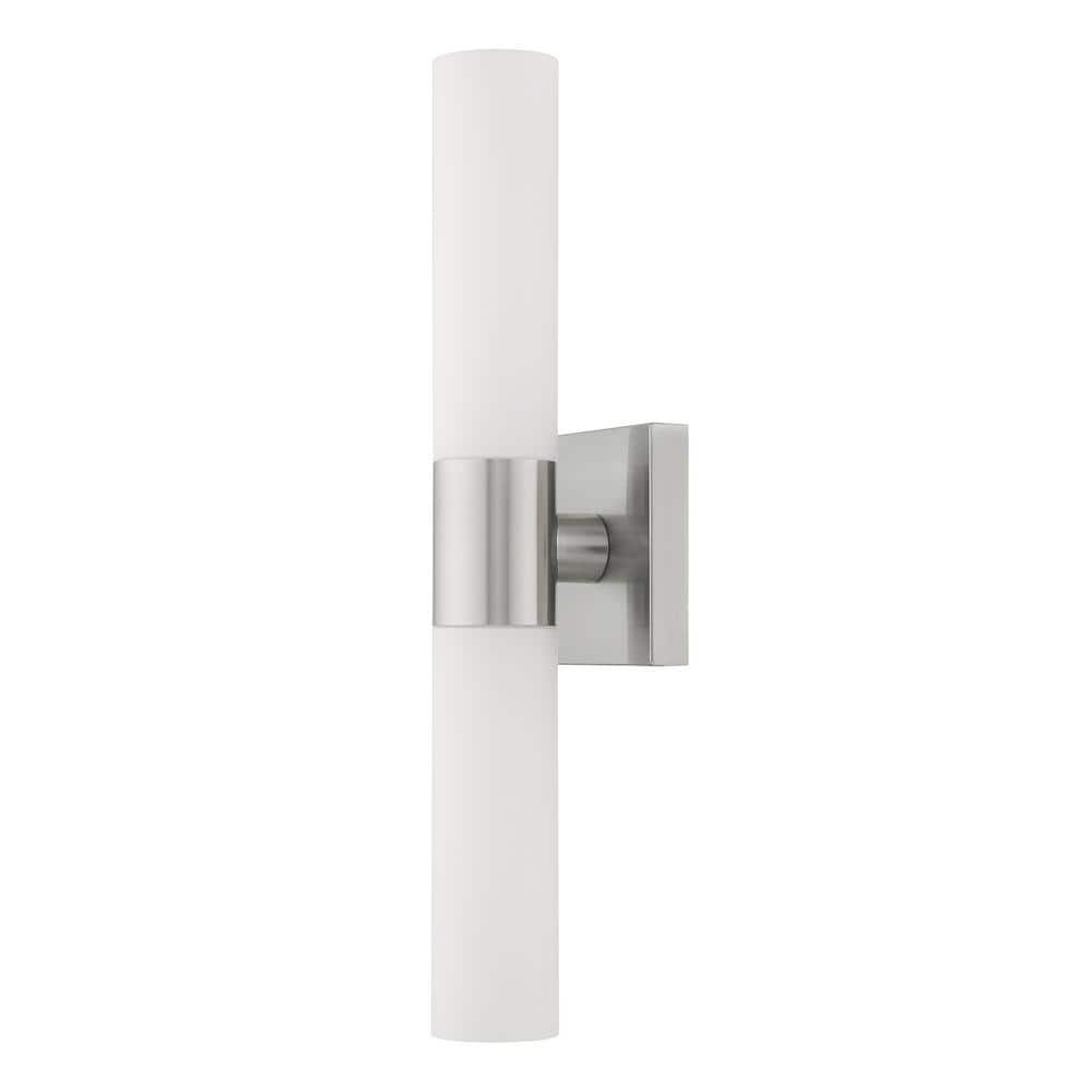 Aero Brushed Nickel 2-Light Outdoor Vanity with Etched Opal Glass