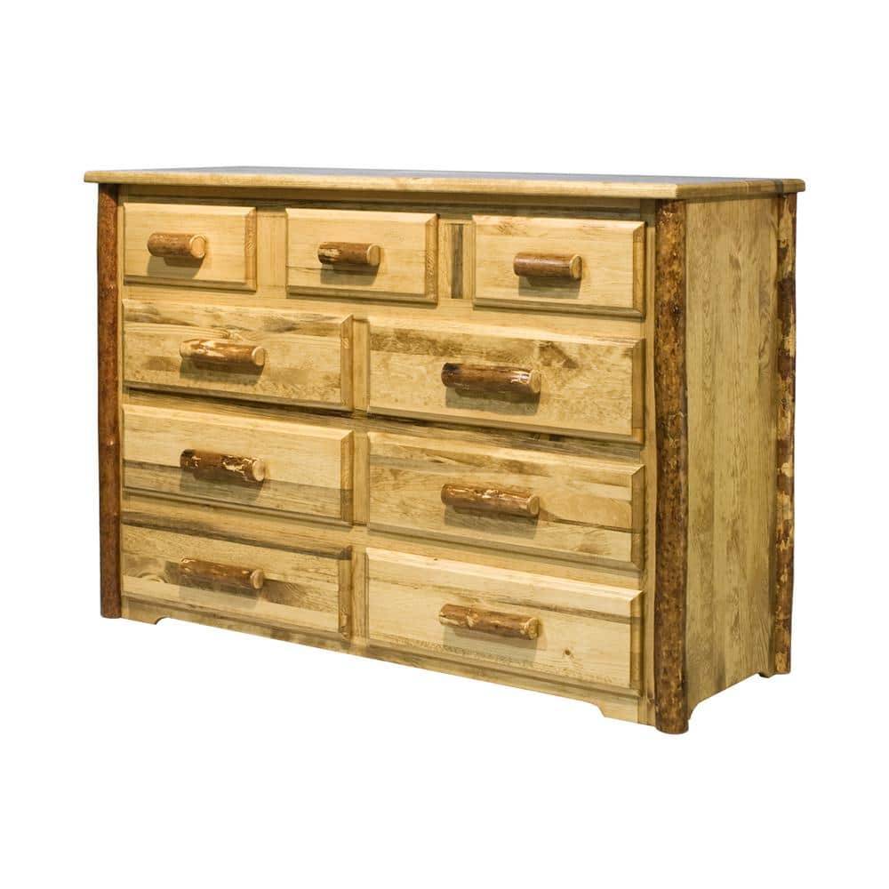 Rustic Pine 9-Drawer Solid Wood Dresser with Soft Close
