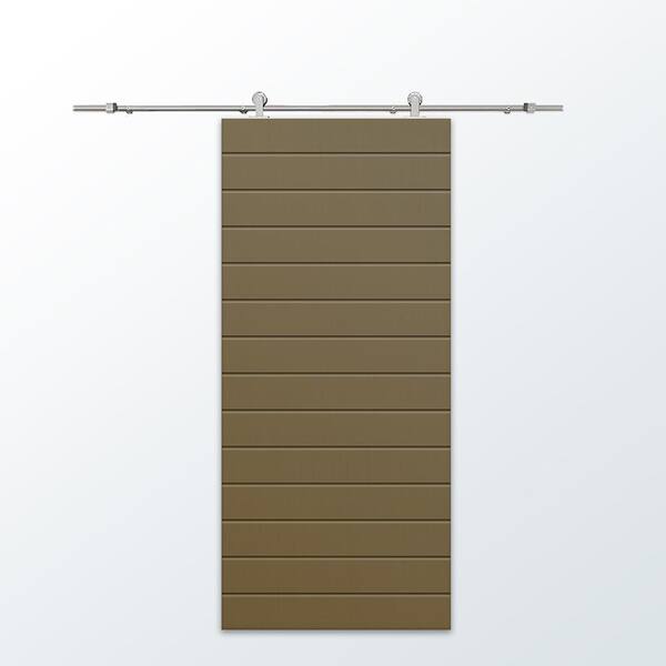 CALHOME 36 in. x 96 in. Olive Green Painted Composite MDF Paneled Interior Sliding Barn Door with Hardware Kit
