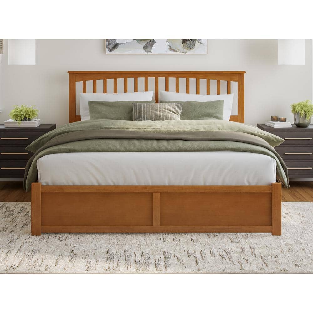 King Light Toffee Solid Wood Platform Bed with Storage Drawers