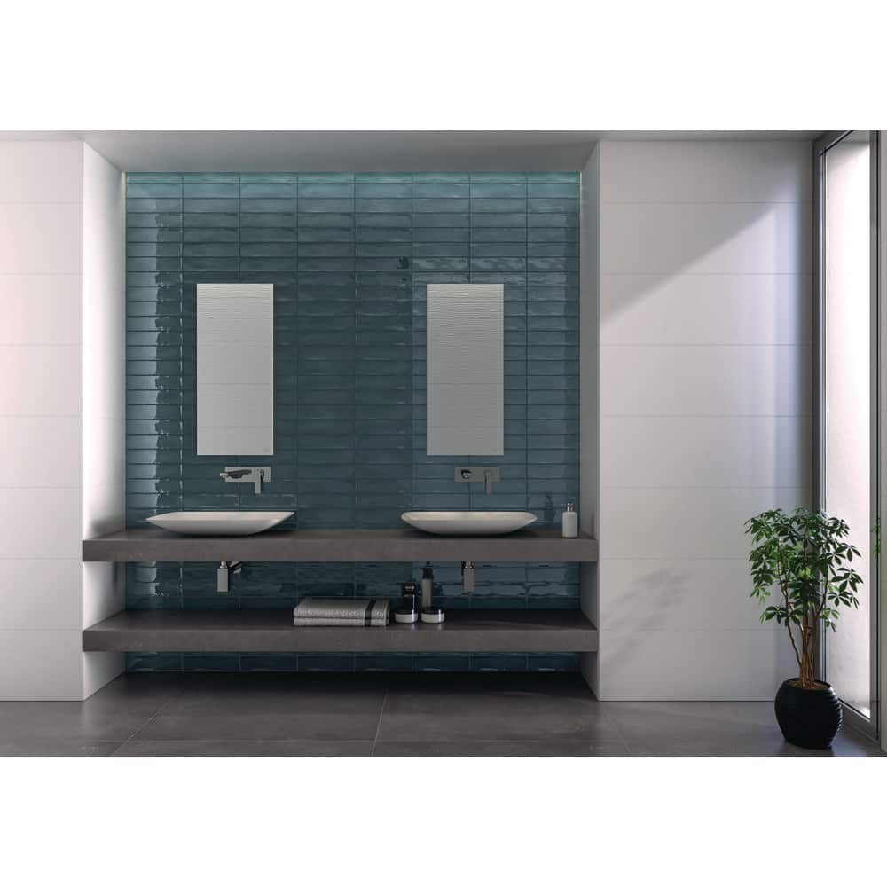 Modstate Groovy Blue Glossy 3 in. x 12 in. Smooth Ceramic Subway Wall Tile 