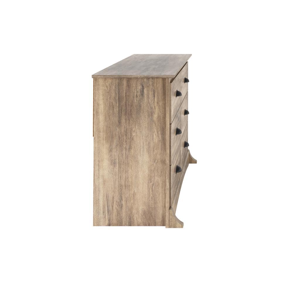 Coastal Gray 6-Drawer Double Dresser with Black Metal Handles