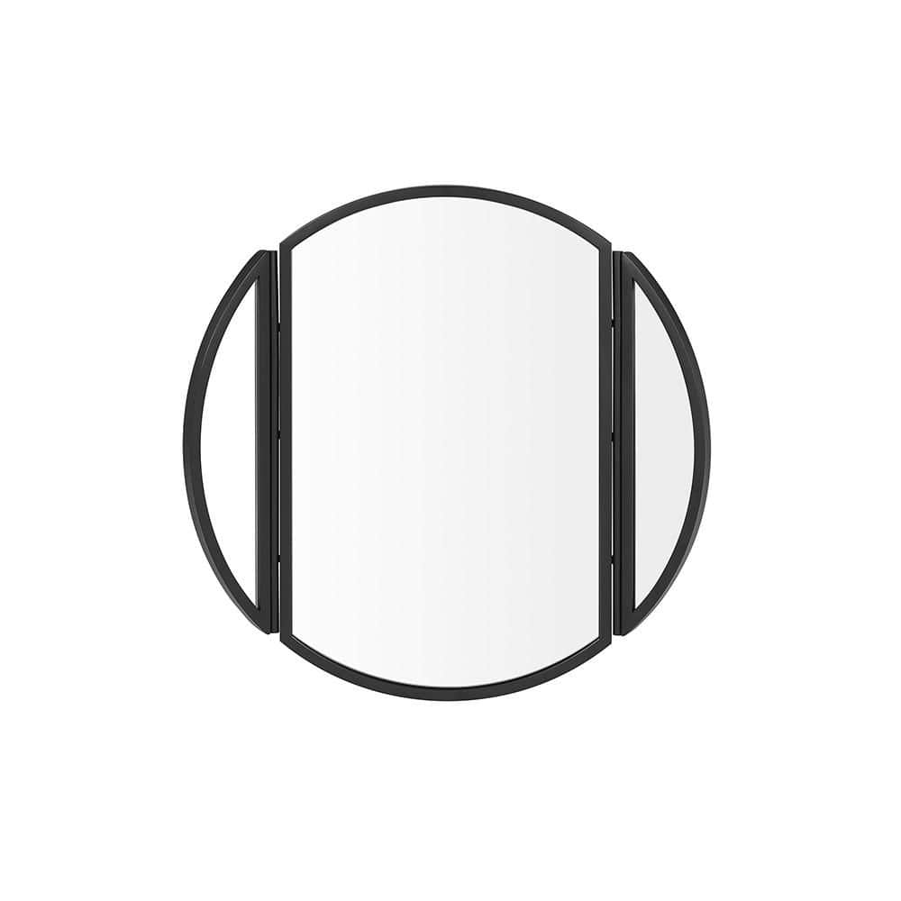 30" Black Metal Round Wall Mirror with Hinging Sides