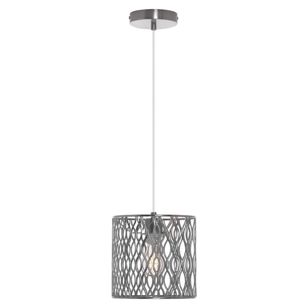 River of Goods Sydney 8 in. 1-Bulb Silver-Finished Pendant Light with Metal Cutout Drum Shade