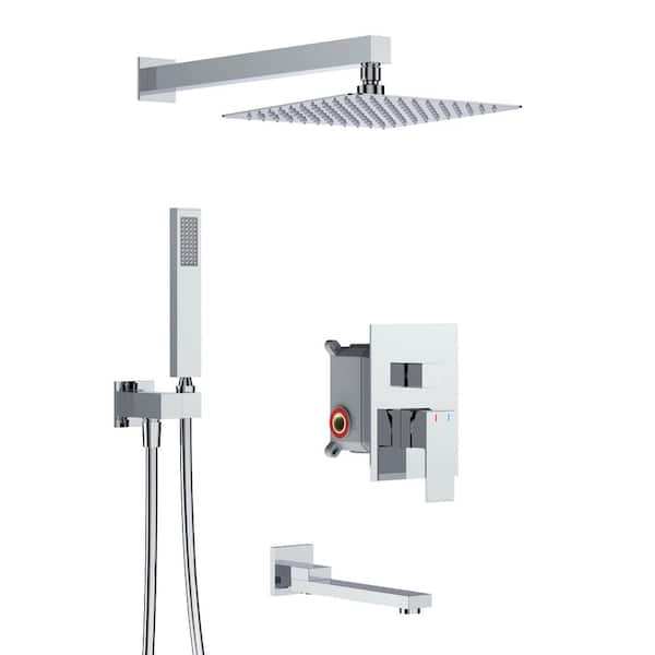 INSTER AIM 1-Spray 12 in. Dual Wall Mount Fixed and Handheld Shower Head 1.8 GPM in Chrome (Tub Faucet & Valve Included)