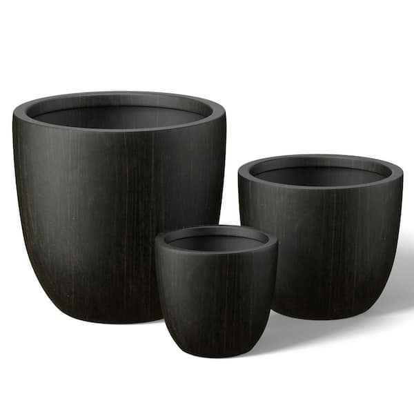 10 in. 14 in. 18 in. Bronzed Black (Enhanced Interior) Concrete Round Planter / Pot with Drainage Holes (Set of 3)