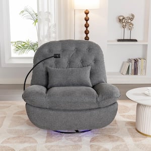 Gray Voice-Controlled 270° Swivel Power Recliner with Bluetooth, USB Ports, Hidden Storage, and Phone Holder