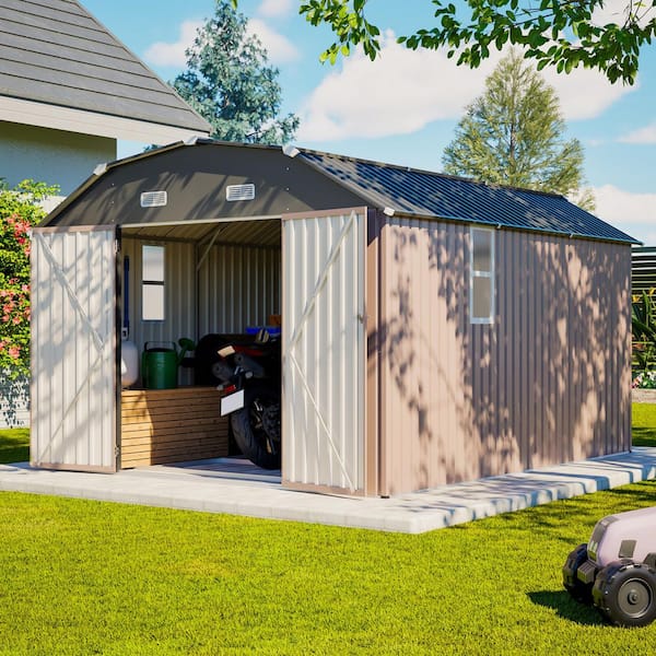 10 ft. W x 12 ft. D Brown Metal Outdoor Storage Shed with Window and Floor Frame (120 sq. ft.)