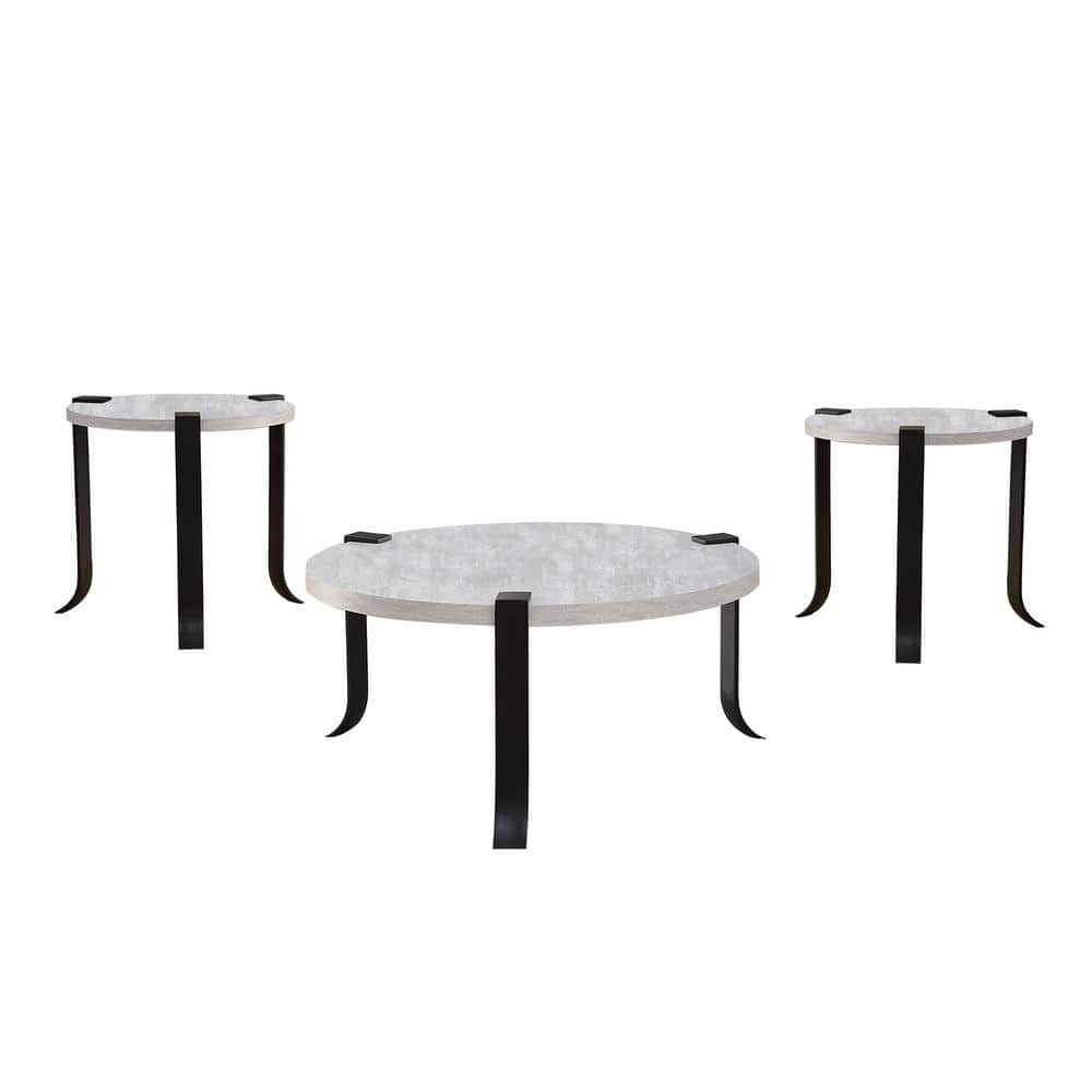 Furniture of America Oakmont 3-Piece 38.5 in. Antique White and Matte Black Powder Coating Oval Wood Coffee Table Set -  IDF-4547WH-3PK