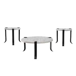 Oakmont 3-Piece 38.5 in. Antique White and Matte Black Powder Coating Oval Wood Coffee Table Set