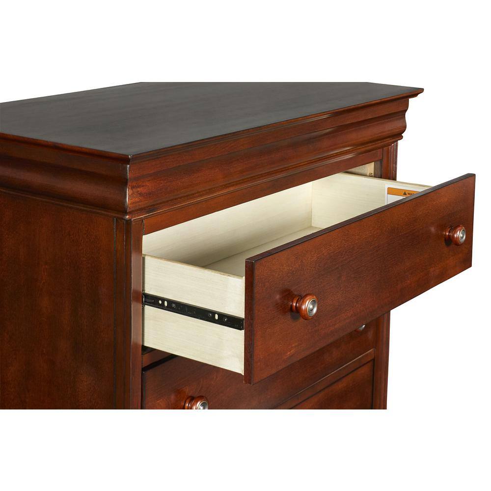 Bordeaux Cherry 5-Drawer Lift Top Chest with Mirror