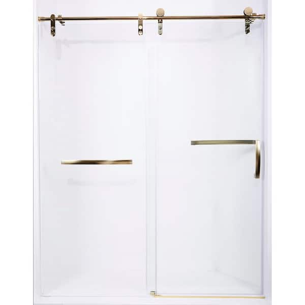 TCYO 60 in. W x 76 in. H Sliding Frameless Shower Door in Gold Finish with Clear Glass
