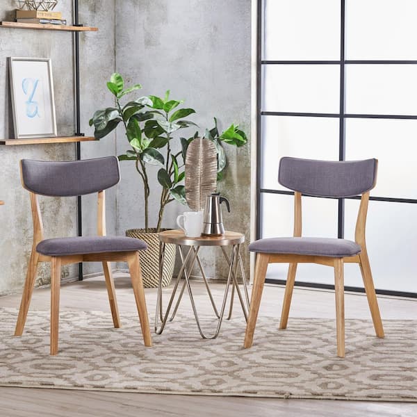 CHRISTOPHER KNIGHT HOME Riley Dark Gray Mid Century Modern Fabric Upholstered Dining Chairs with Oak Finished Frame, Solid Wood, (set of 2)