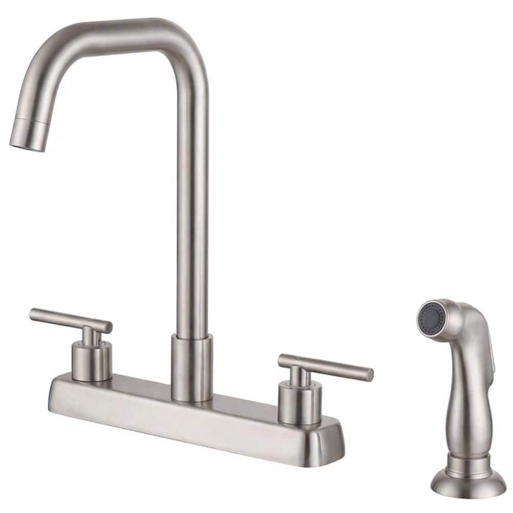 2-Handles Deck Mount 8 Inch Centerset Standard Kitchen Faucet with Side Sprayer 3 Hole or 4 Hole in Brushed Nickel price history on PriceWatchPro