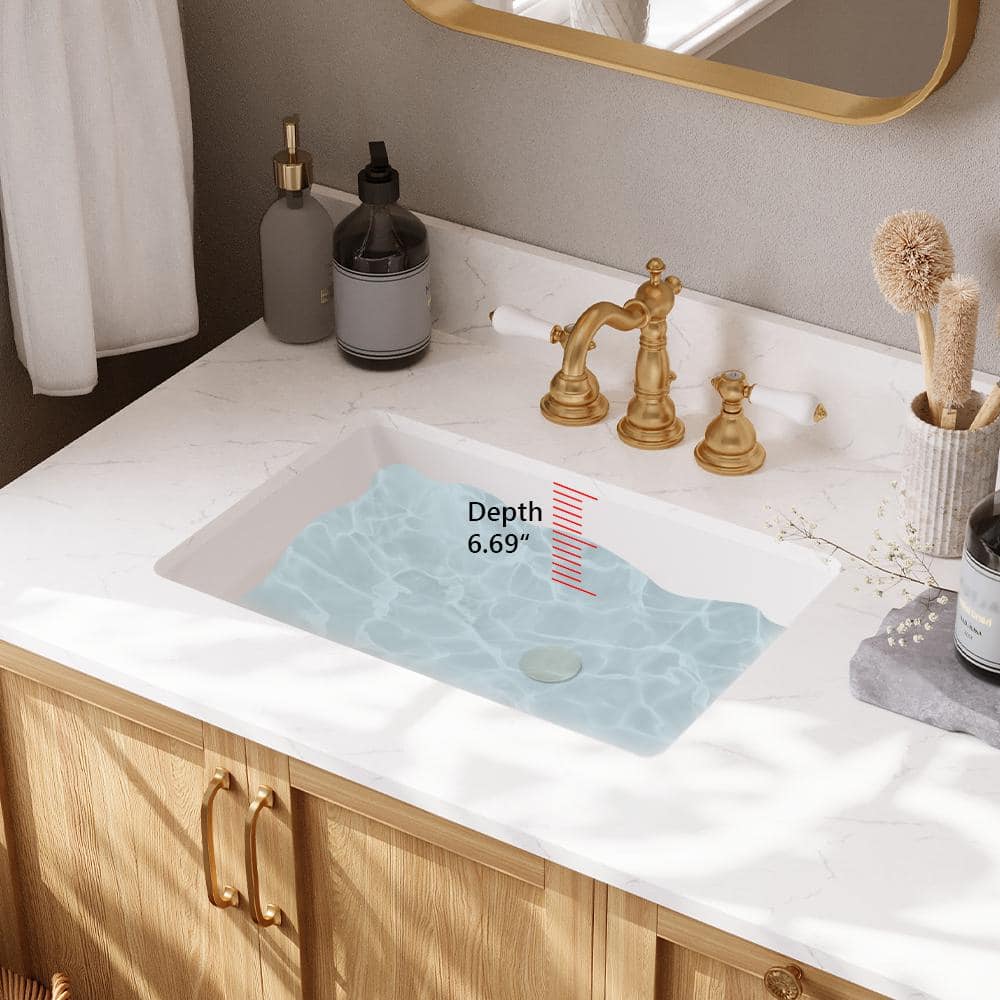 61" White Engineered Stone Double Vanity Top with Ceramic Sinks