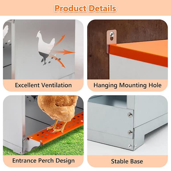 Orange 10-Bay Metal Nest Box-Wall Mount for Hens Steel Coop