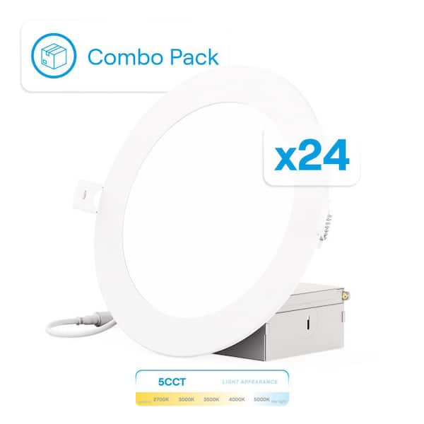 6 in. 5CCT Selectable 12-Watt 1050 Lumens Ultra-Thin Integrated LED Light Kit, Flush Mount Dimmable, Wet Rated (24-Pack)