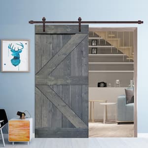K Series 30 in. x 84 in. Gray Knotty Pine Wood Interior Sliding Barn Door with Hardware Kit