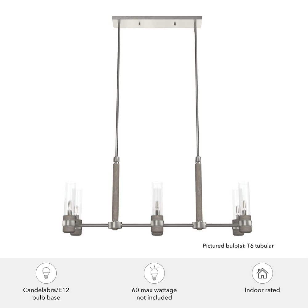 River Mill Brushed Nickel 6-Light Linear Kitchen Island Chandelier