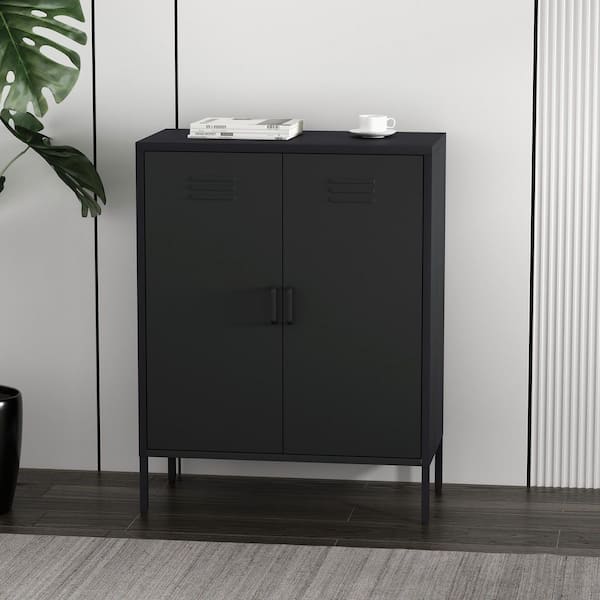 Manhattan Comfort Naomi Black 40 in. H Modern Accent Cabinet with 3 Adjustable Shelves