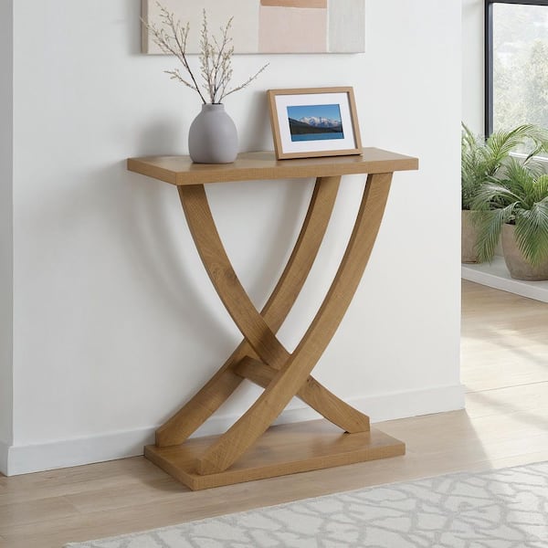 Newport 31.25 in. Weathered Brown Rectangle Wood Criss-Cross Console Table