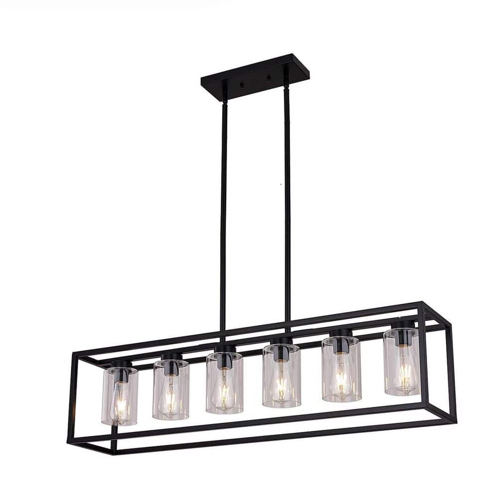 6-Light Dimmable Matte Black Linear Pendant Light Chandelier with Clear Glass Shade price history on PriceWatchPro