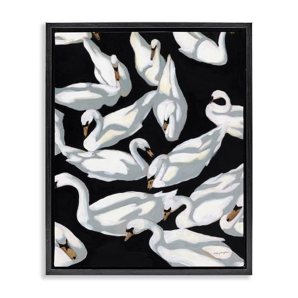 Stupell Industries Overlapping Swans on Black by Haley Knighten Black Floater Frame Animal Graphic Art Print 21 in. x 17 in.