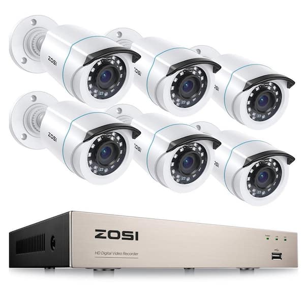 8-Channel H. 265+ 2MP DVR Home Security Camera System with 6 1080P FHD Wired Outdoor Bullet Cameras, White