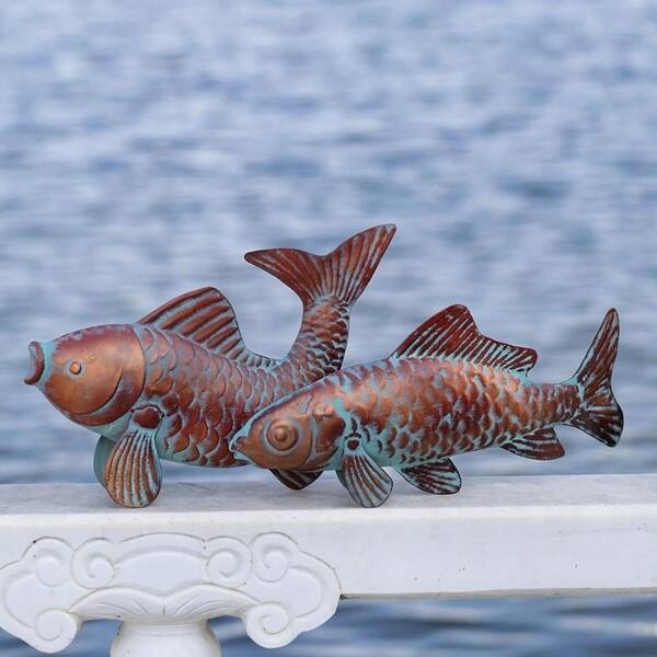 11 in. x 16 in. Copper Metal Fish Decor Outdoor Garden Statue 2
