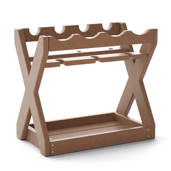 cadeninc 4-Bottle Yellowish Brown Tabletop Countertop Wine Rack with Glass Holder for Kitchen Living Room Wine Cellar Bar