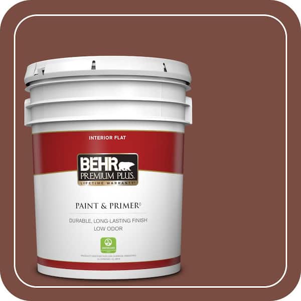 BEHR PREMIUM PLUS 5 gal. #200F-7 Wine Barrel Flat Low Odor Interior Paint & Primer