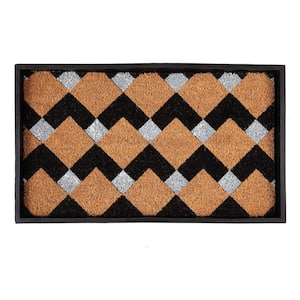 Black Metal Boot Tray with Blue & Ivory Coir Insert