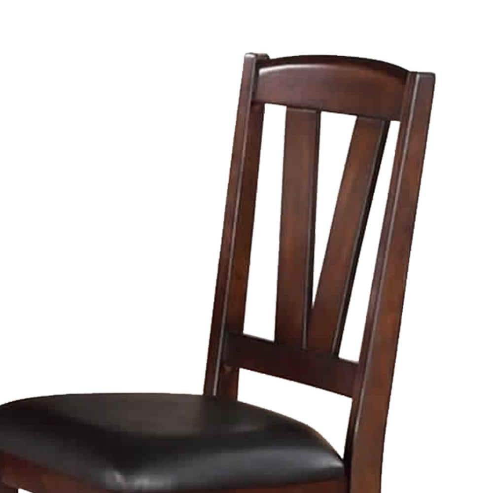 Brown Leather Upholstered Wood Side Chair Set