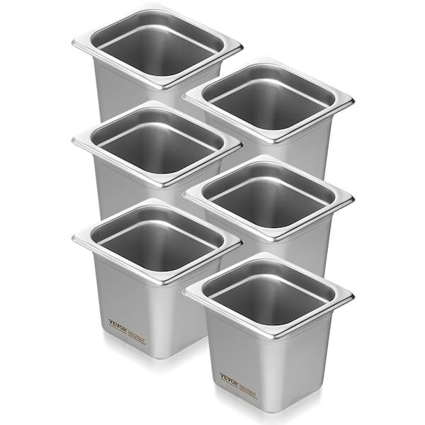 6 in. D Hotel Pans, 2.6 qt. 1/6 Size Anti-Jam Steam Pan, 0.8 mm Thick Stainless Steel Restaurant Steam Pan, (6-Pack)
