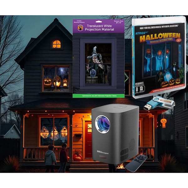 Atmosfx Halloween Vol. 1-Projector Kit - 8-Videos on USB Plus Projector Plus 48 in. x 72 in. Screen