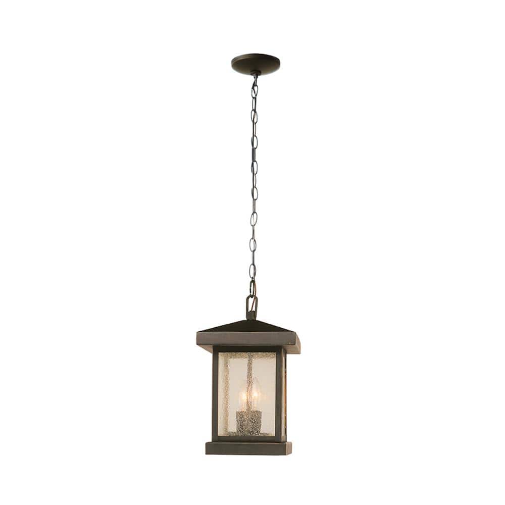 Santa Cruz 2-Light Weathered Bronze Hanging Outdoor Pendant Light Fixture with Seeded Glass price history on PriceWatchPro