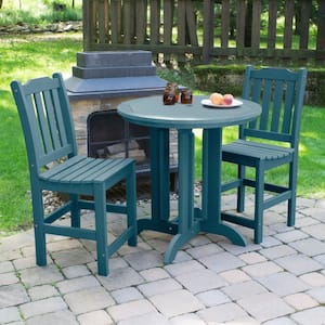 Lehigh Nantucket Blue 3-Piece Recycled Plastic Round Outdoor Balcony Height Dining Set