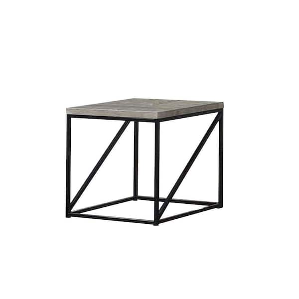 Benjara 24 in. H Industrial Style Gray with Wooden Top And Metallic Base Minimal End Table