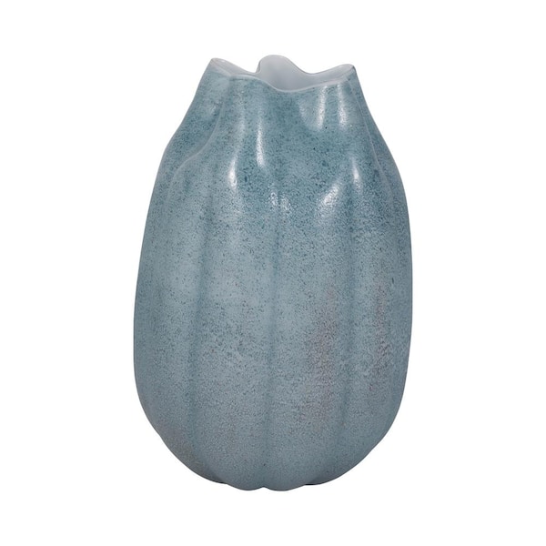 Liv & Skye 14 in. Blue Glass Bud Sea Urchin Decorative Vase