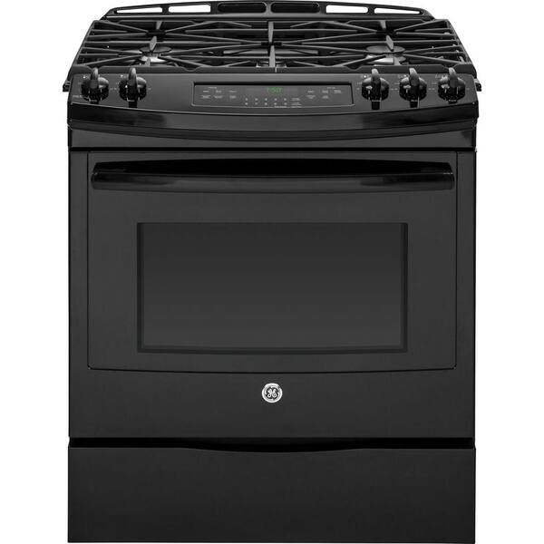 GE 5.6 cu. ft. Slide-In Gas Range with Self-Cleaning Convection Oven in Black