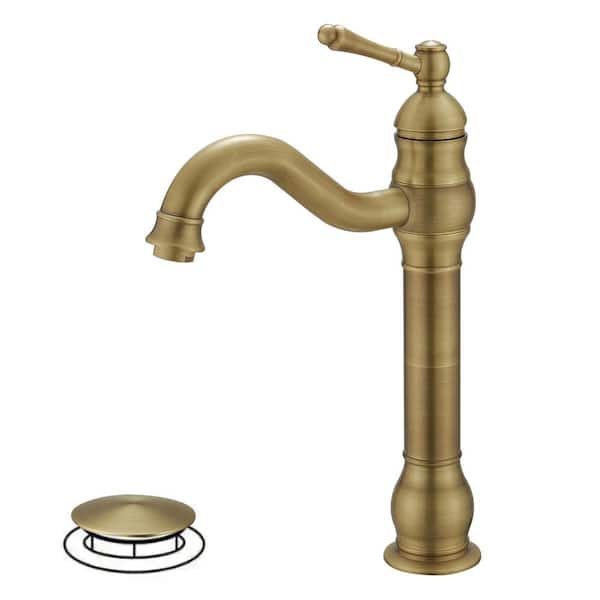 BWE Single Handle Single Hole Vessel Sink Faucet With 360° Swivel Spout in Antique Brass