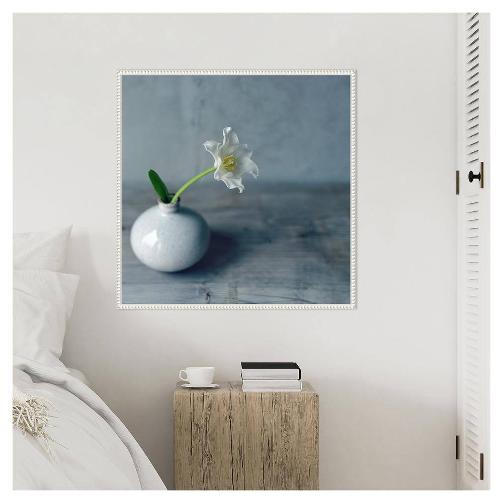 White Flower in Vase Framed Canvas Wall Art