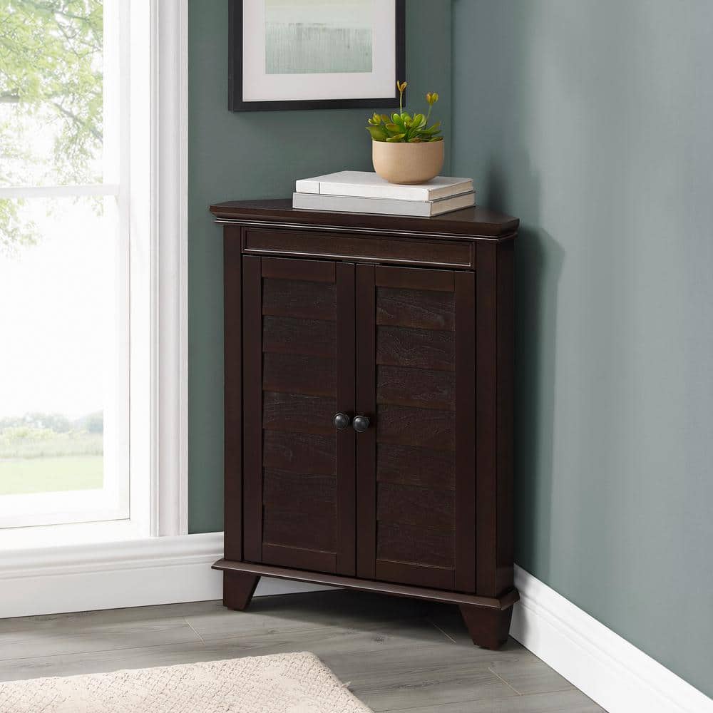Espresso Birch Corner Bathroom Cabinet with Adjustable Shelves